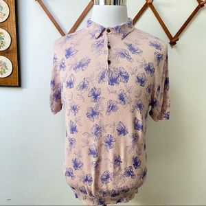 Zara Man Linen Tropical Floral Hawaiian Polo XL